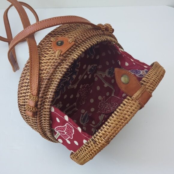 Amerii Rattan Round Crossbody Bag Retro 70s Style Circle Bag - Picture 5 of 12